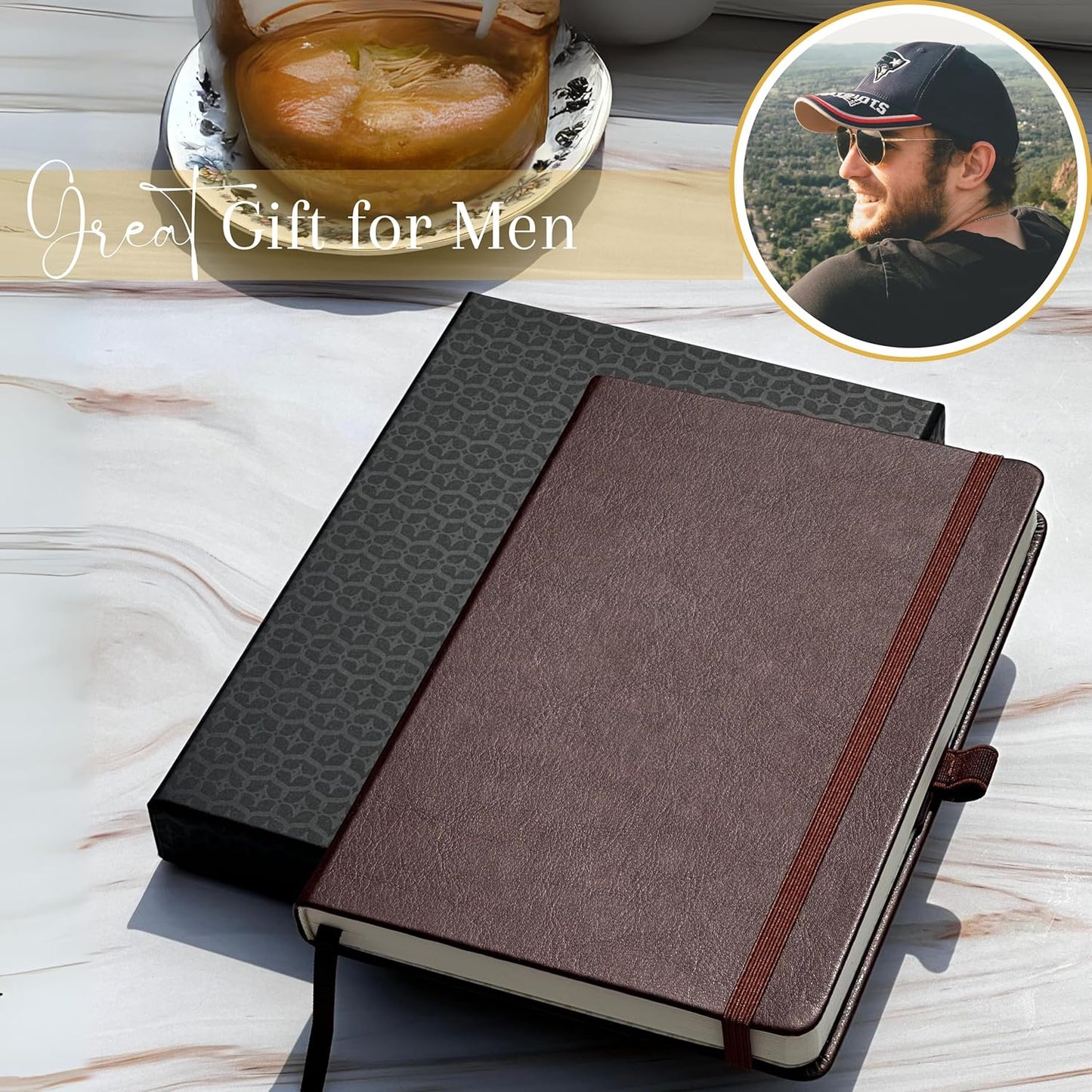 Journal Notebook for Writing, Vegan Leather Hardcover Notebook - Pen loop, Back Pockets & Lay-Flat design, 120 GSM A5 College ruled Bleed free Paper, Gift Set for Men and Women, Mocha Brown