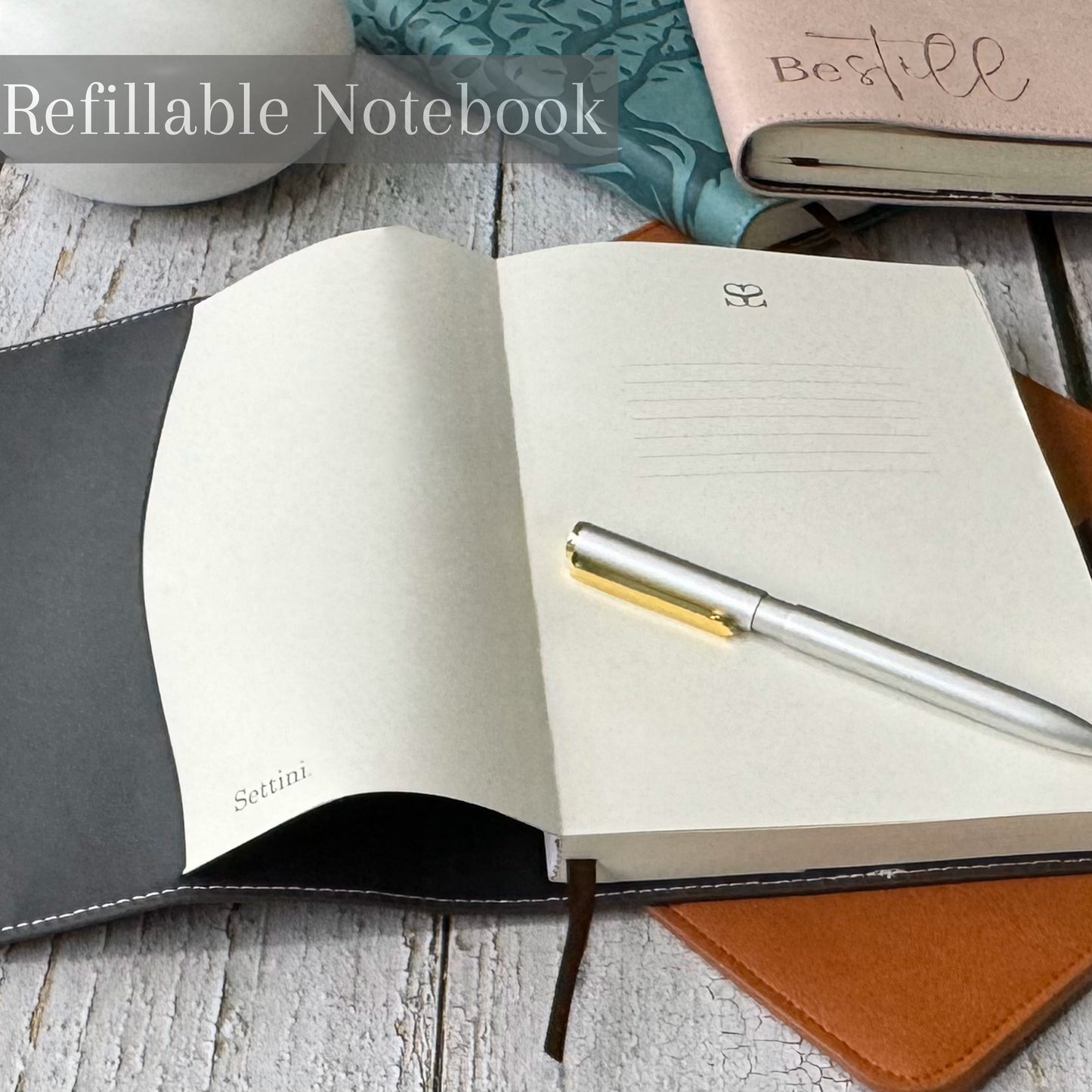 SETTINI® Blank Refill Journal Notebook for Refillable Journals – Premium A5 100 gsm Sheets Ruled Notepad 8.25 x 5.5 Inches with 256 Pages and Helpful Bookmark
