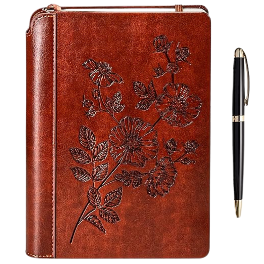 SETTINI® Lined Journal - Flower Journal for Writing Gift Set - Hardcover Vegan Leather, Includes Luxury Pen in a Unique Pen Holder, 192 Pages, 6 x 8.5 inches, Birthday Gifts for Women