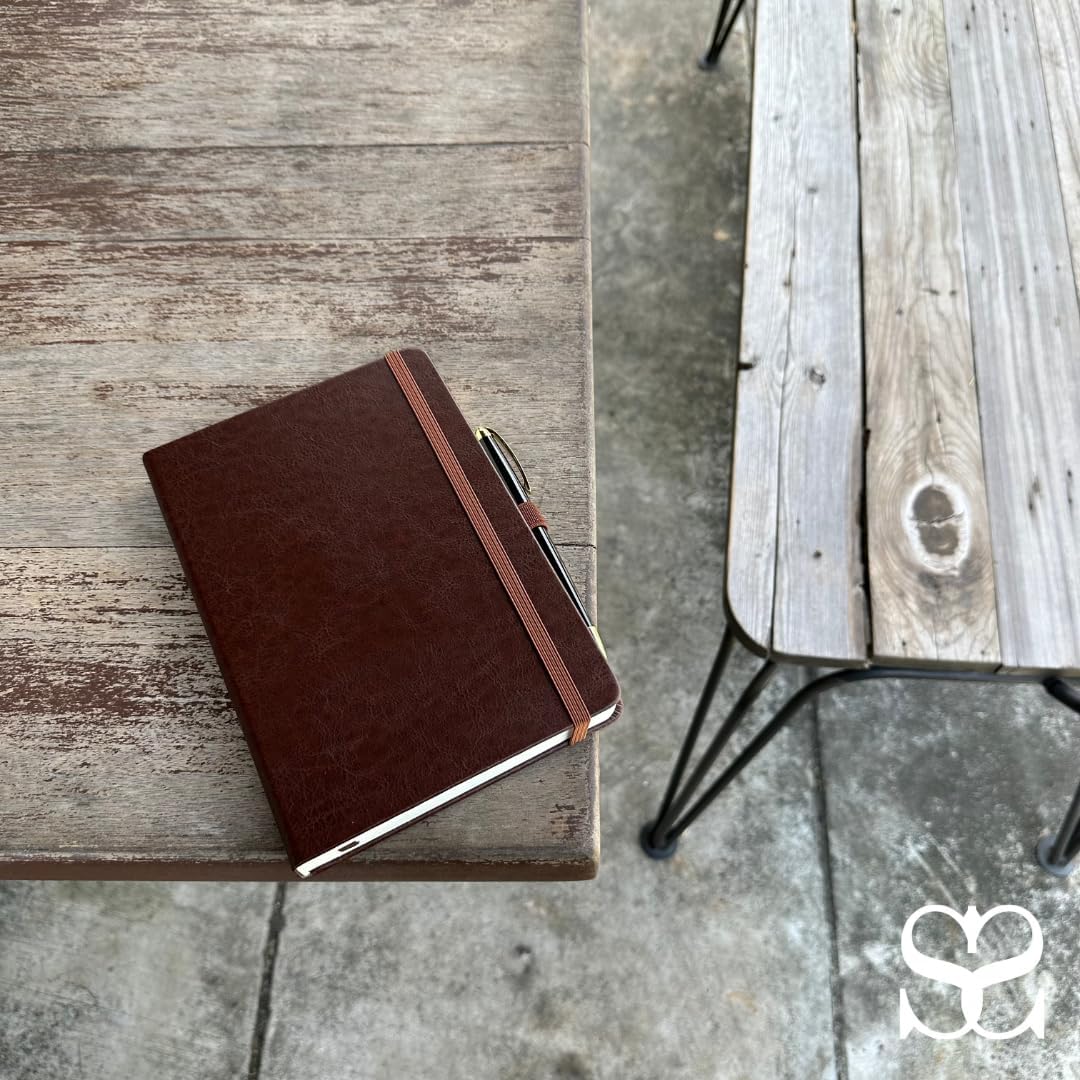 Journal Notebook for Writing, Vegan Leather Hardcover Notebook - Pen loop, Back Pockets & Lay-Flat design, 120 GSM A5 College ruled Bleed free Paper, Gift Set for Men and Women, Mocha Brown