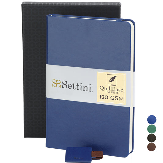 SETTINI® Hardcover Vegan Leather, Thick 120gsm, 192 Pages, Lined Paper | Pen Loop Holder | Gift Box (Sapphire Blue)