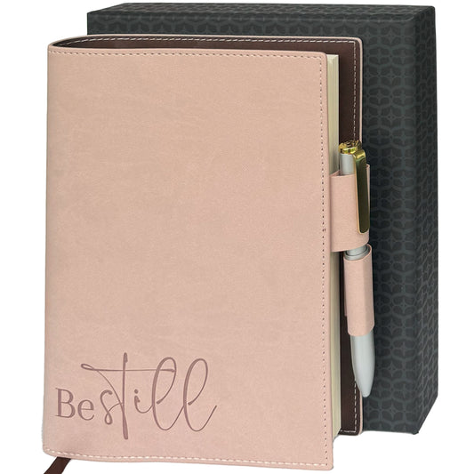 SETTINI® Refillable Journal - Double pen Holder - Luxury Pen - 256 Pages, 100gsm Lined Paper Notebook - Gift Box - Delicate Pink - Be Still