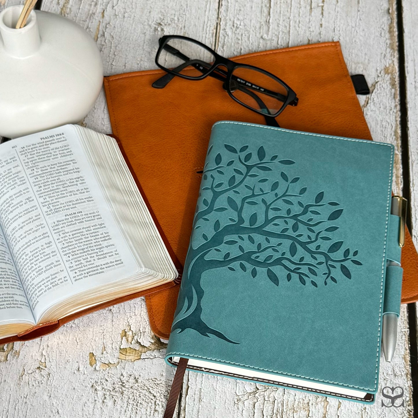 SETTINI® Refillable Journal - Double pen Holder - Luxury Pen - 256 Pages, 100gsm Lined Paper Notebook - Gift Box - Teal - Tree of Life