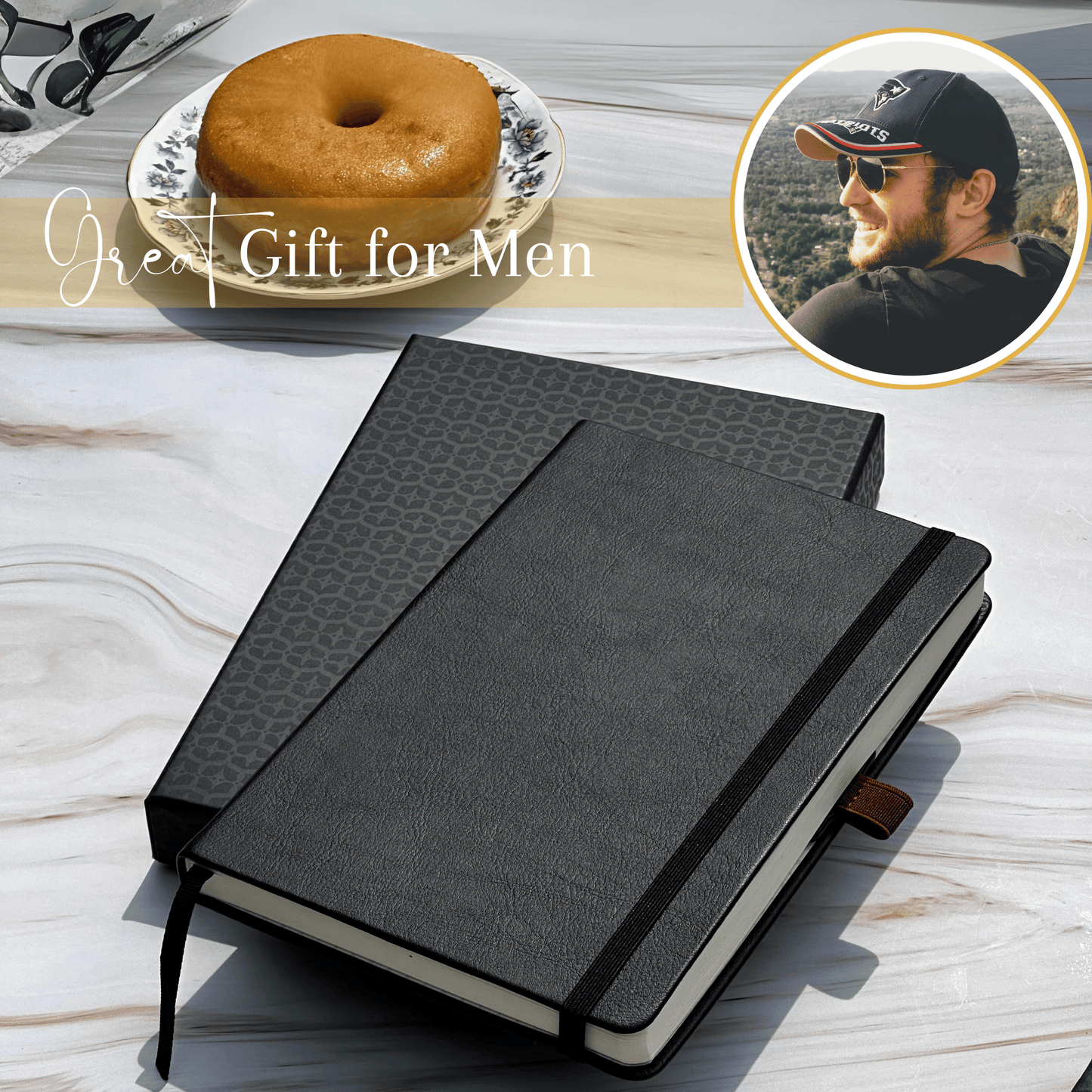 SETTINI® Hardcover Vegan Leather, Thick 120gsm, 192 Pages,Lined Paper | Pen Loop Holder | Gift Box (Onyx Black)