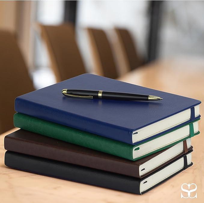 SETTINI® Hardcover Vegan Leather, Thick 120gsm, 192 Pages, Lined Paper | Pen Loop Holder | Gift Box (Sapphire Blue)