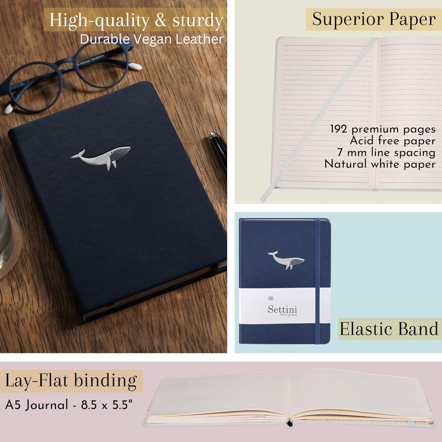 SETTINI® Hardcover Journal - Navy Whale