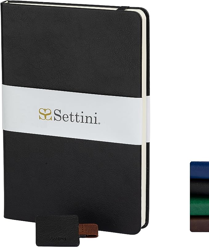 SETTINI® Hardcover Vegan Leather, Thick 120gsm, 192 Pages,Lined Paper | Pen Loop Holder | Gift Box (Onyx Black)