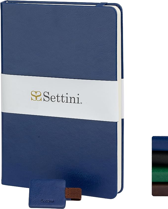 SETTINI® Hardcover Vegan Leather, Thick 120gsm, 192 Pages, Lined Paper | Pen Loop Holder | Gift Box (Sapphire Blue)