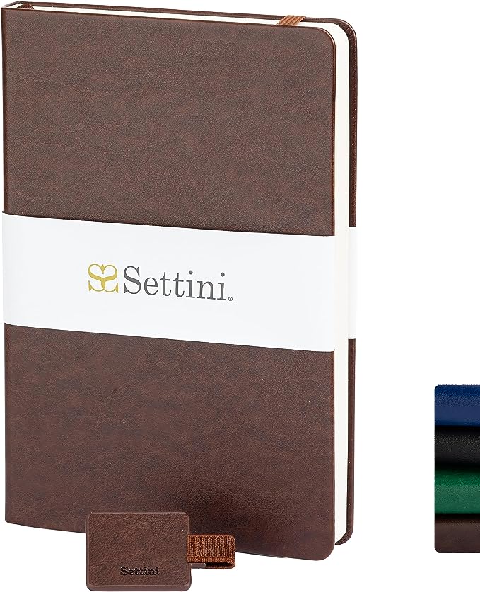 SETTINI® Hardcover Vegan Leather, Thick 120gsm, 192 Pages, Lined Paper | Pen Loop Holder | Gift Box (Mocha Brown)